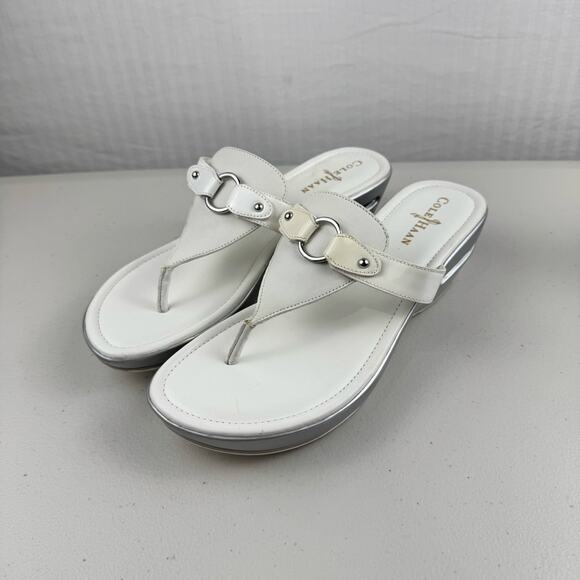 Cole Haan Original Grand Wedge Nike Air White Leather Sandals Women's Size 9.5B - Picture 1 of 10